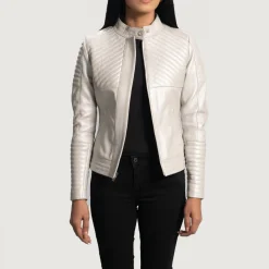 Ice Maiden Silver Quilted Leather Biker Jacket
