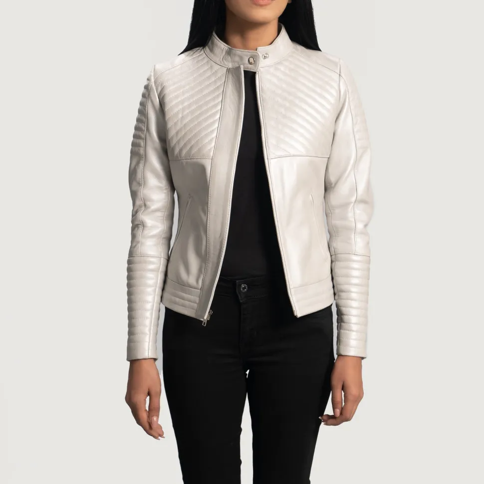 Ice Maiden Silver Quilted Leather Biker Jacket