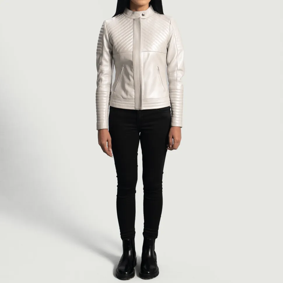 Ice Maiden Silver Quilted Leather Biker Jacket