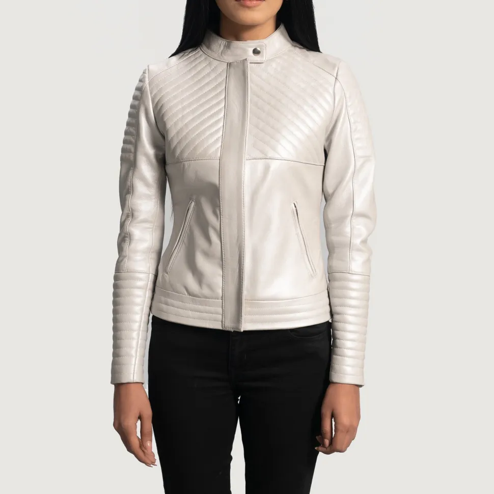 Ice Maiden Silver Quilted Leather Biker Jacket