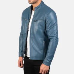 Ionic Blue Leather Biker Jacket