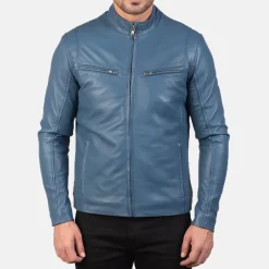 Ionic Blue Leather Biker Jacket