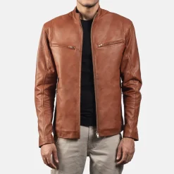Ionic Brown Leather Biker Jacket