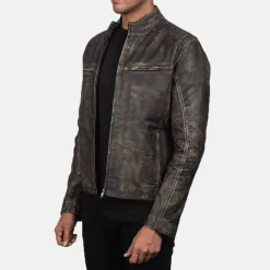Ionic Distressed Brown Leather Biker Jacket