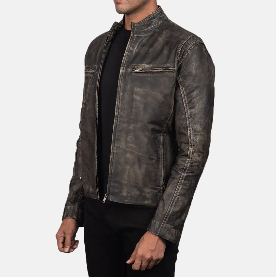 Ionic Distressed Brown Leather Biker Jacket