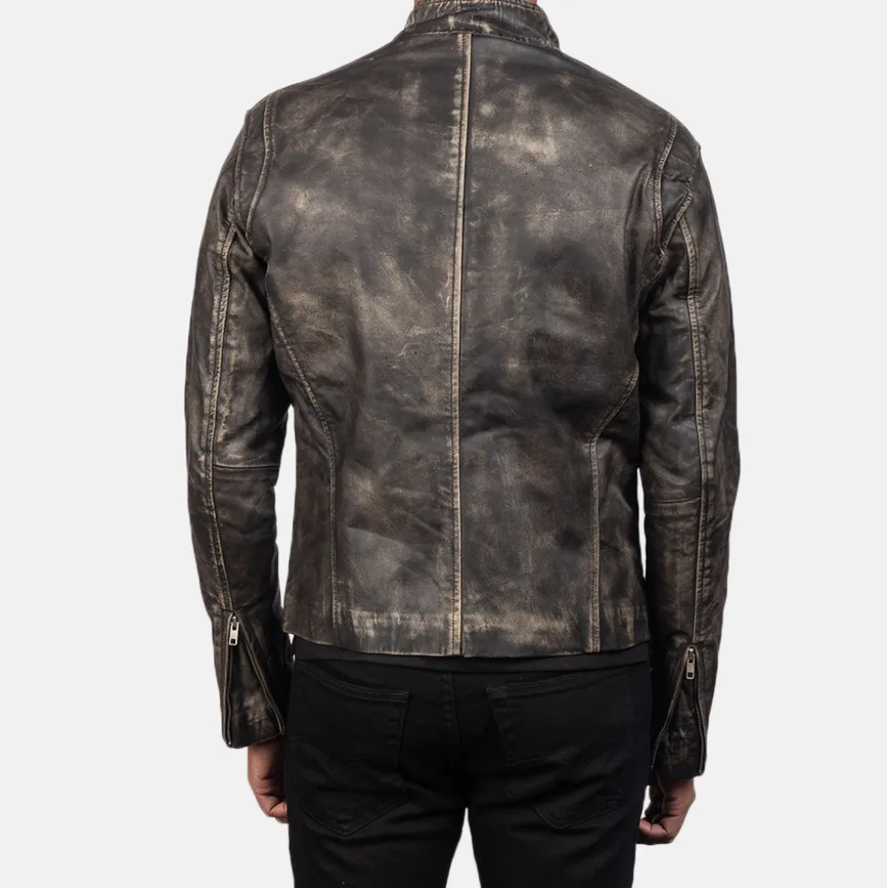 Ionic Distressed Brown Leather Biker Jacket