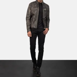 Ionic Distressed Brown Leather Biker Jacket