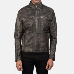 Ionic Distressed Brown Leather Biker Jacket
