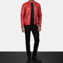 Ionic Red Leather Biker Jacket