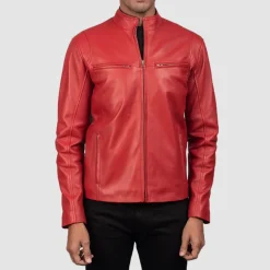 Ionic Red Leather Biker Jacket