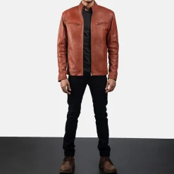 Ionic Tan Brown Leather Biker Jacket