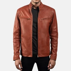 Ionic Tan Brown Leather Biker Jacket
