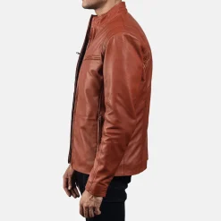 Ionic Tan Brown Leather Biker Jacket