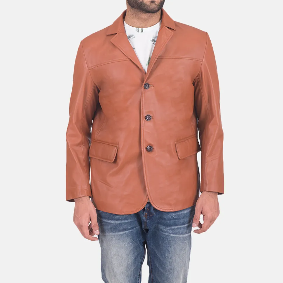 James Tan Brown Leather Blazer