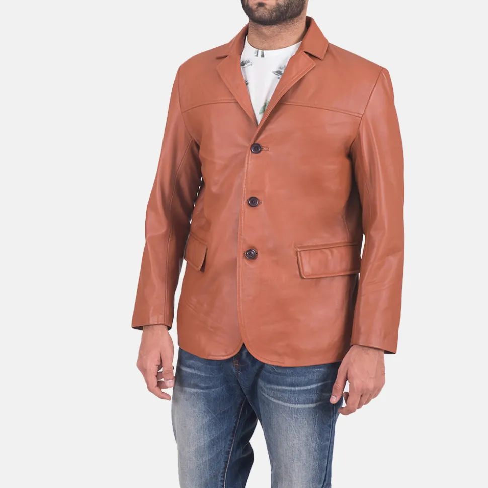 James Tan Brown Leather Blazer