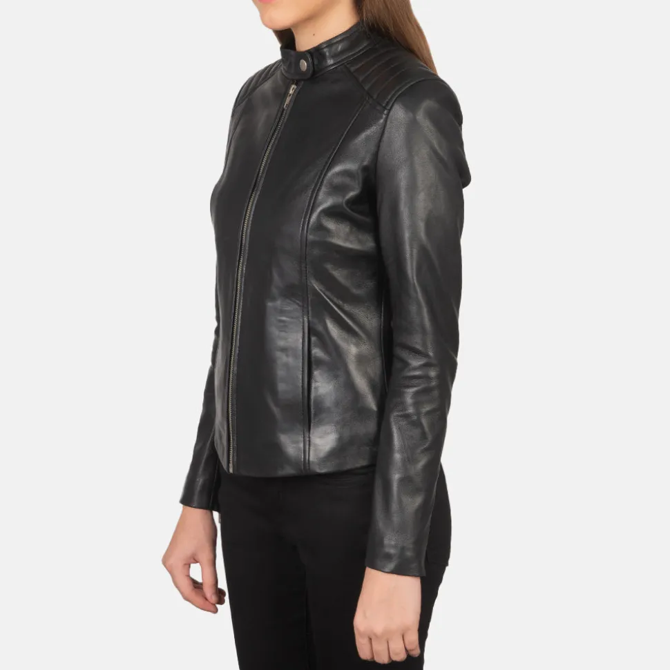 Kelsee Black Leather Biker Jacket