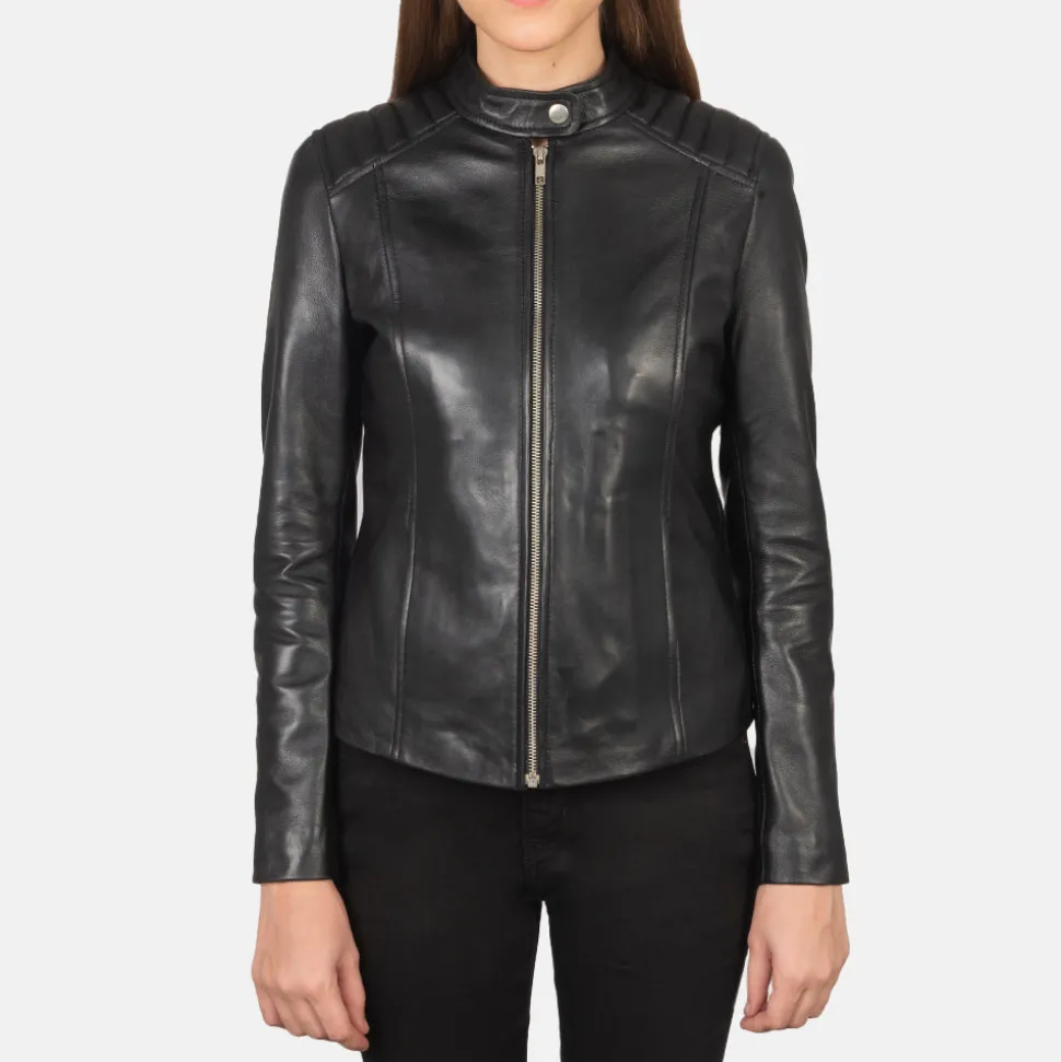 Kelsee Black Leather Biker Jacket