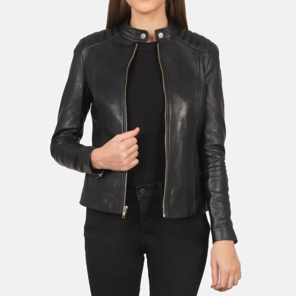 Kelsee Black Leather Biker Jacket