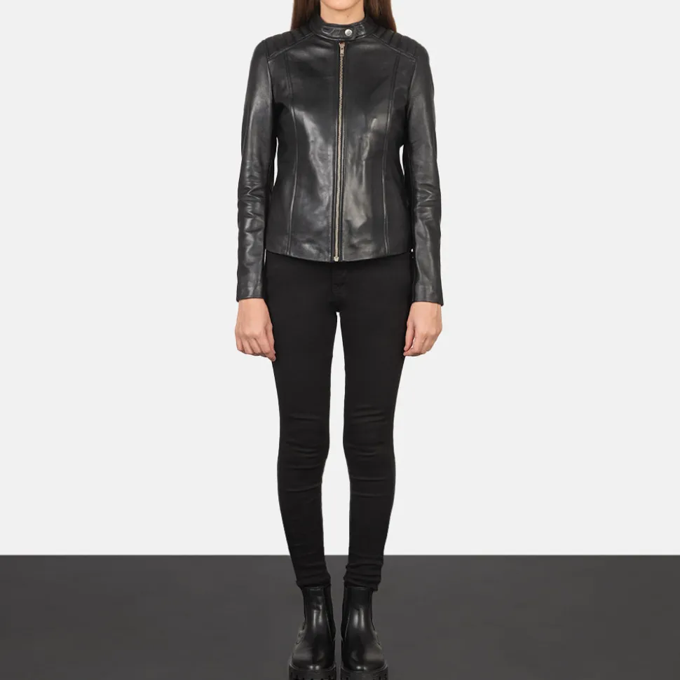 Kelsee Black Leather Biker Jacket