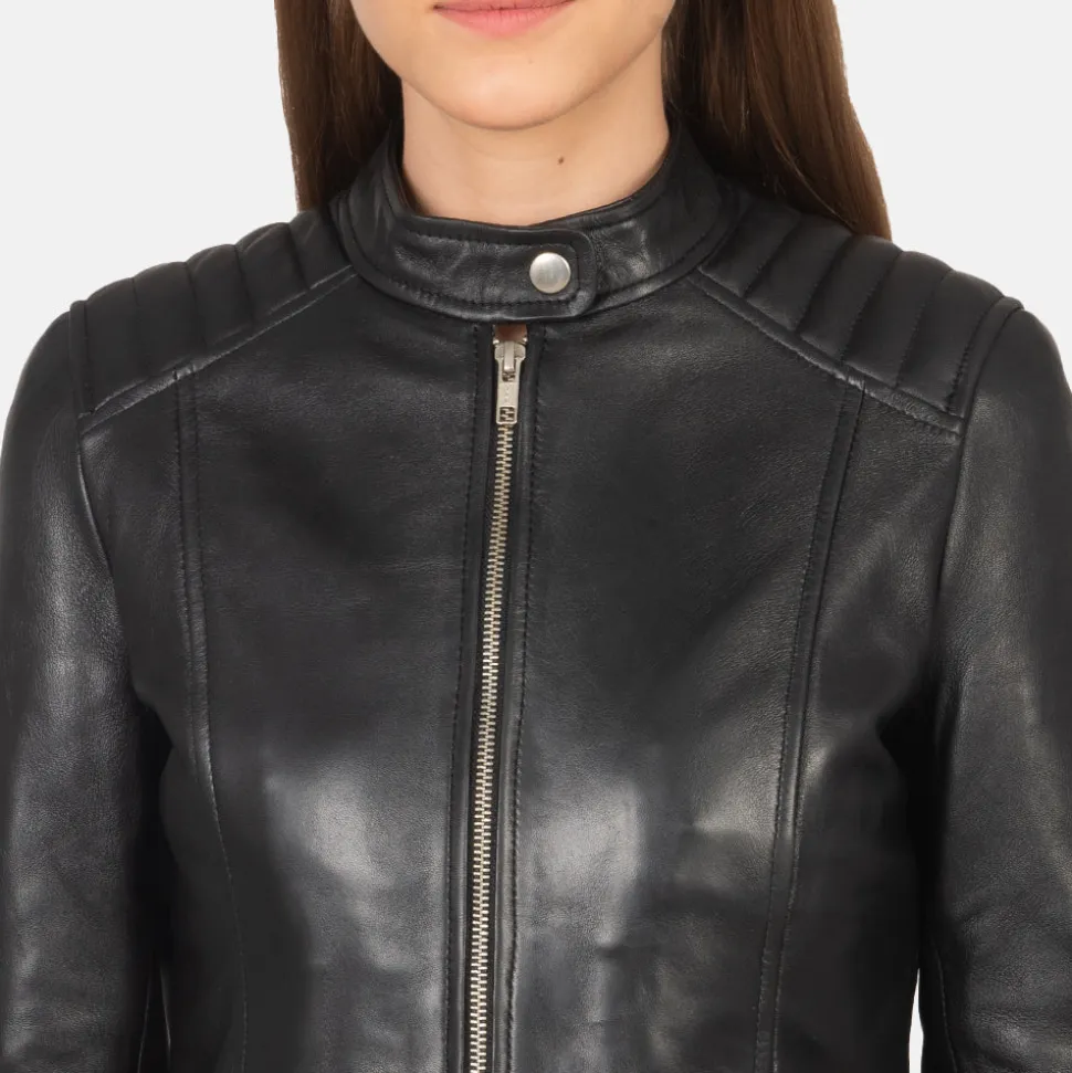 Kelsee Black Leather Biker Jacket