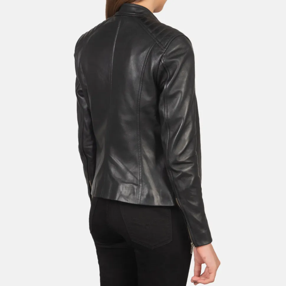 Kelsee Black Leather Biker Jacket