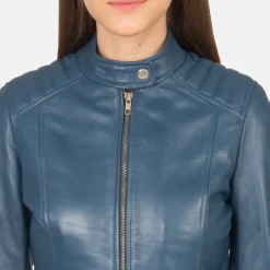 Kelsee Blue Leather Biker Jacket