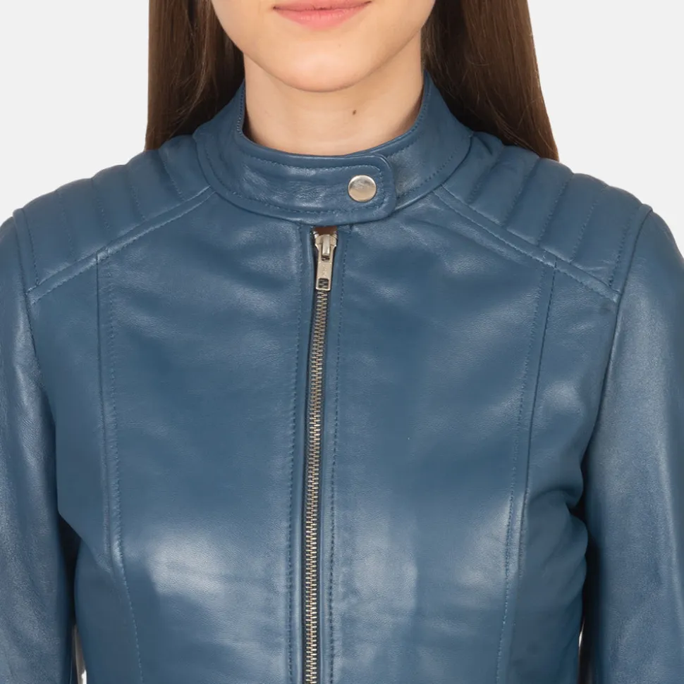 Kelsee Blue Leather Biker Jacket