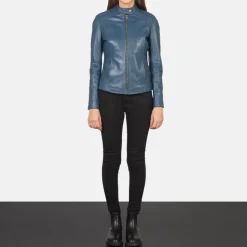 Kelsee Blue Leather Biker Jacket