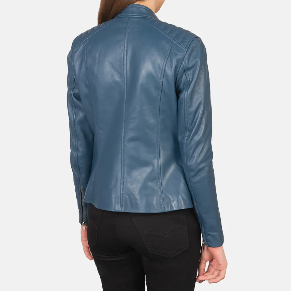Kelsee Blue Leather Biker Jacket