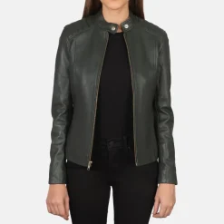 Kelsee Green Leather Biker Jacket