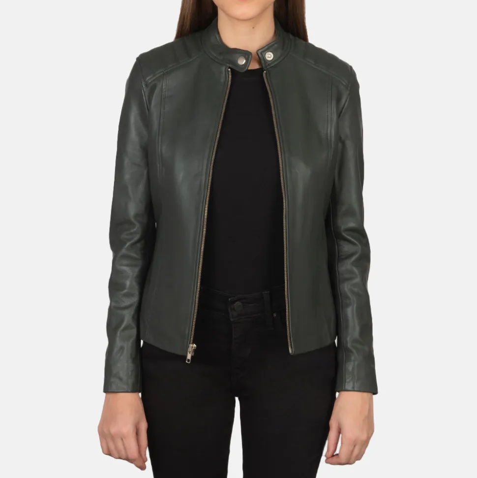 Kelsee Green Leather Biker Jacket