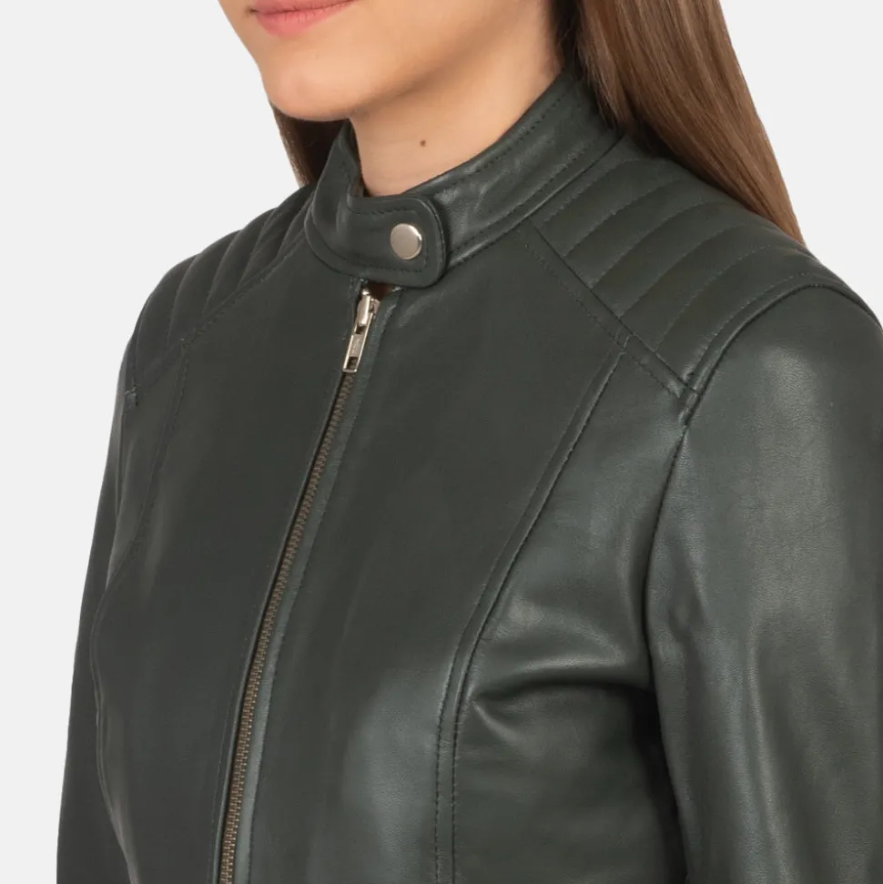 Kelsee Green Leather Biker Jacket