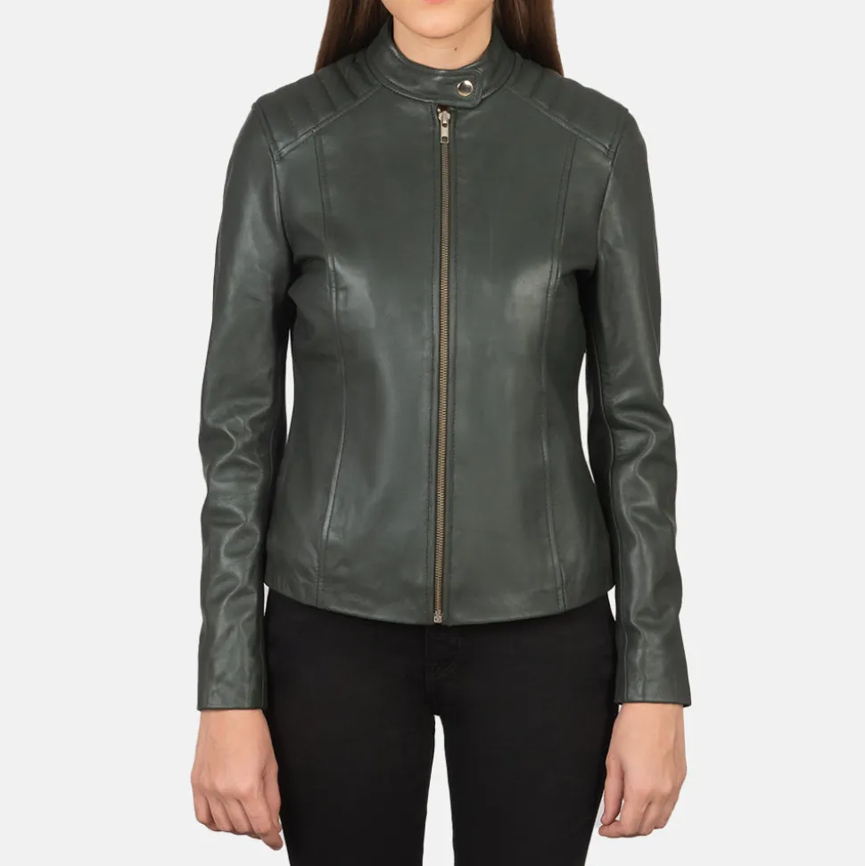Kelsee Green Leather Biker Jacket