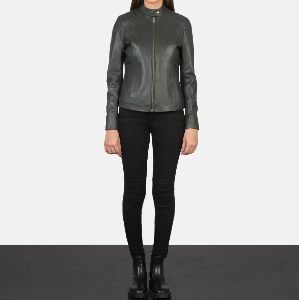 Kelsee Green Leather Biker Jacket