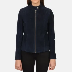 Kelsee Navy Blue Suede Biker Jacket