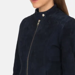 Kelsee Navy Blue Suede Biker Jacket
