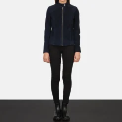 Kelsee Navy Blue Suede Biker Jacket
