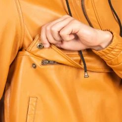 Kenton Hooded Brown Leather Pullover Jacket