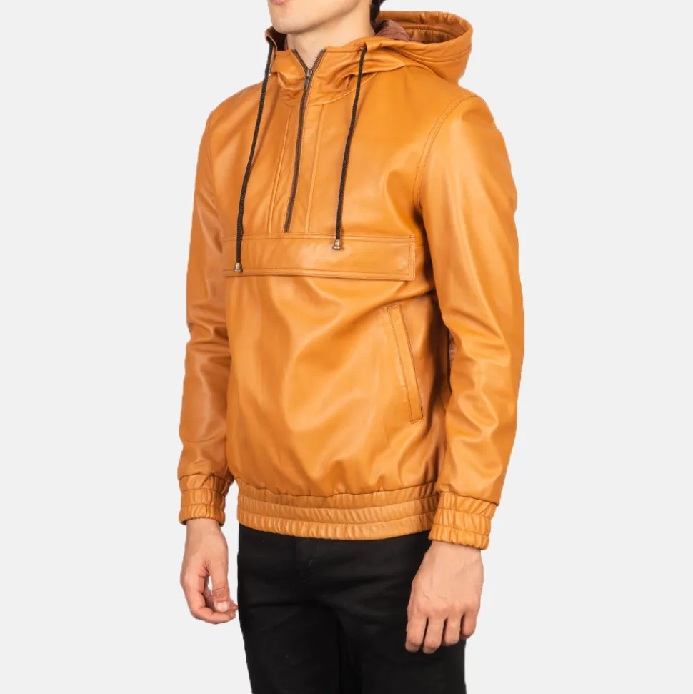 Kenton Hooded Brown Leather Pullover Jacket