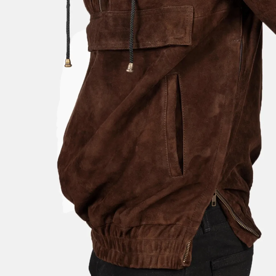 Kenton Hooded Mocha Suede Pullover Jacket