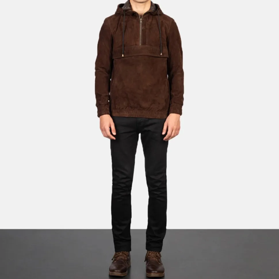 Kenton Hooded Mocha Suede Pullover Jacket