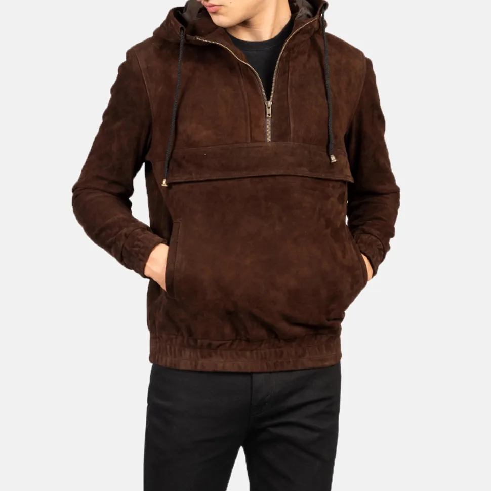 Kenton Hooded Mocha Suede Pullover Jacket