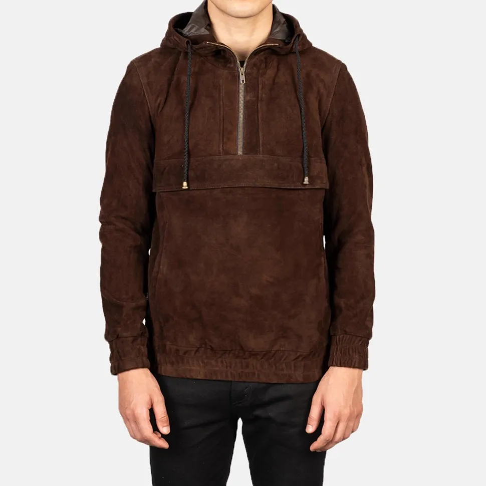 Kenton Hooded Mocha Suede Pullover Jacket