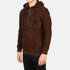 Kenton Hooded Mocha Suede Pullover Jacket