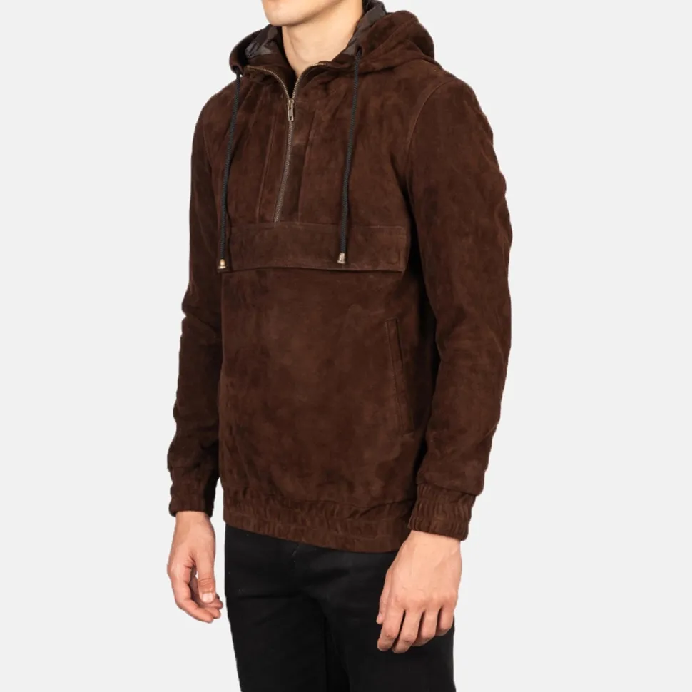 Kenton Hooded Mocha Suede Pullover Jacket