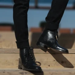 Knight Derby Black Leather Boots