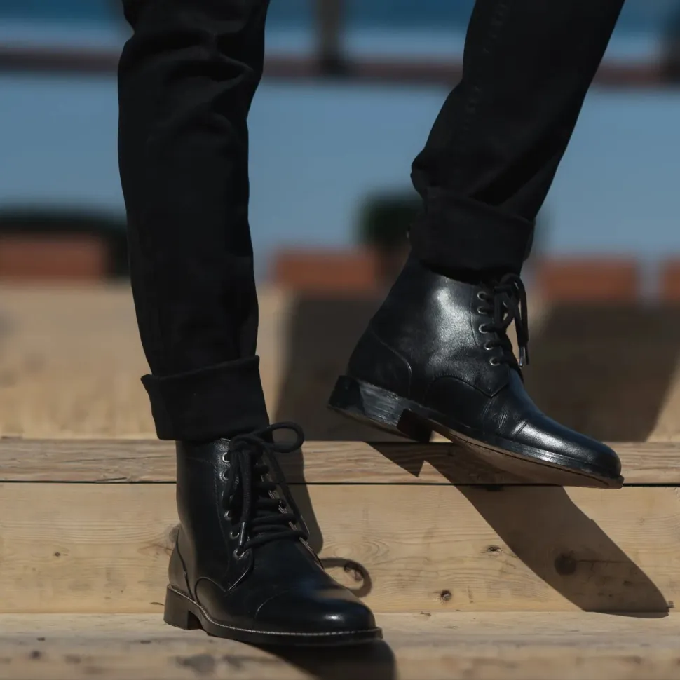 Knight Derby Black Leather Boots