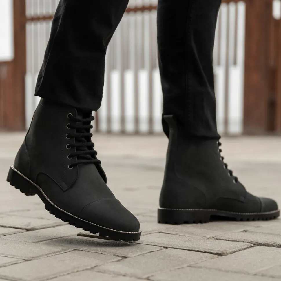 Knight Derby Black Matte Nubuck Leather Boots - TerraGrip
