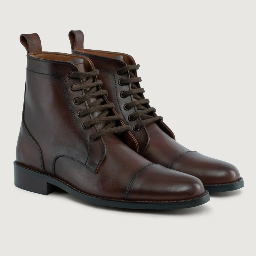 Knight Derby Burnished Brown Leather Boots - StudGuard