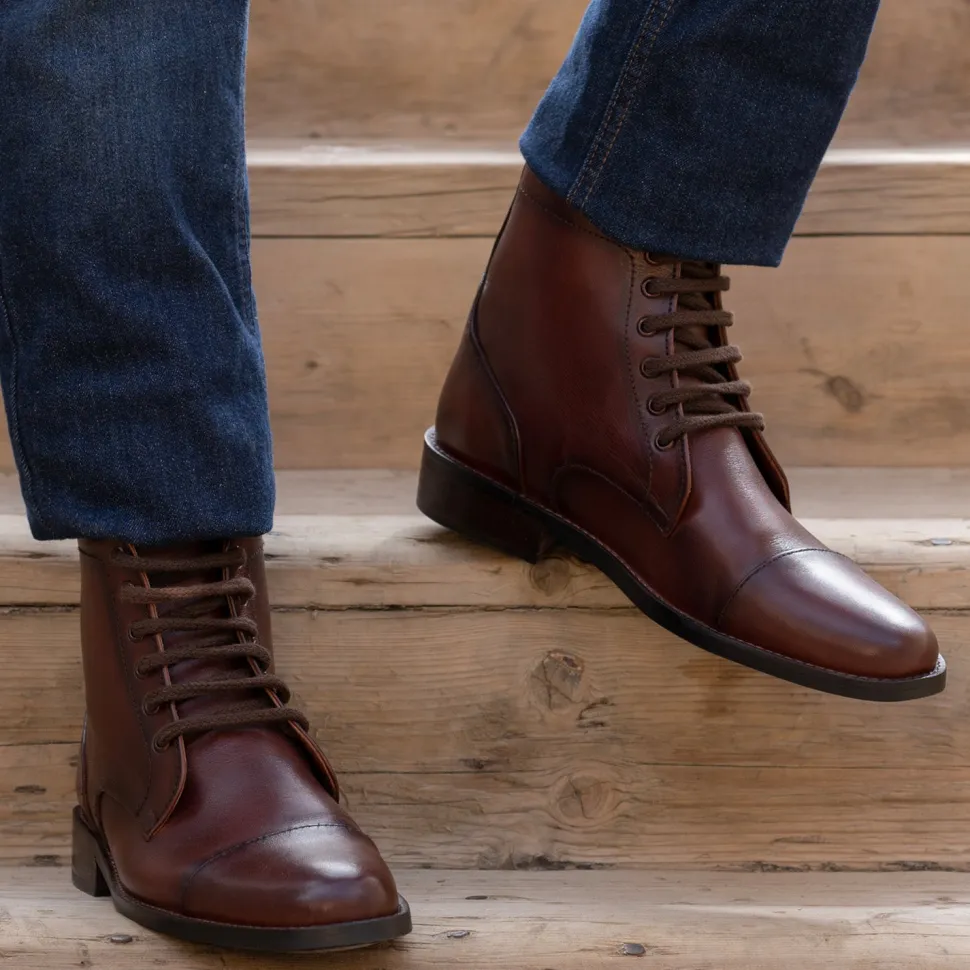Knight Derby Burnished Brown Leather Boots - StudGuard